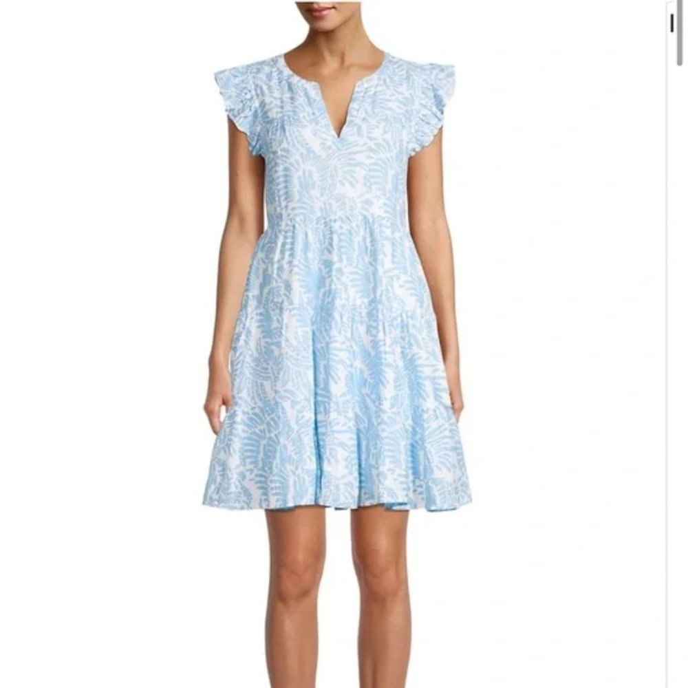 Roller Rabbit blue pipa tiered flutter sleeve mini dress size large